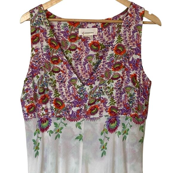 ANTHROPOLOGIE Analise Floral Bird Handkerchief Sleeveless Midi Dress, Size 12 - Picture 6 of 16